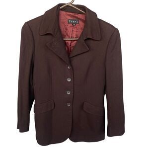 Thomo Wool Blazer Womens Size 36 Brown Lined Office Career Button Front Preppy